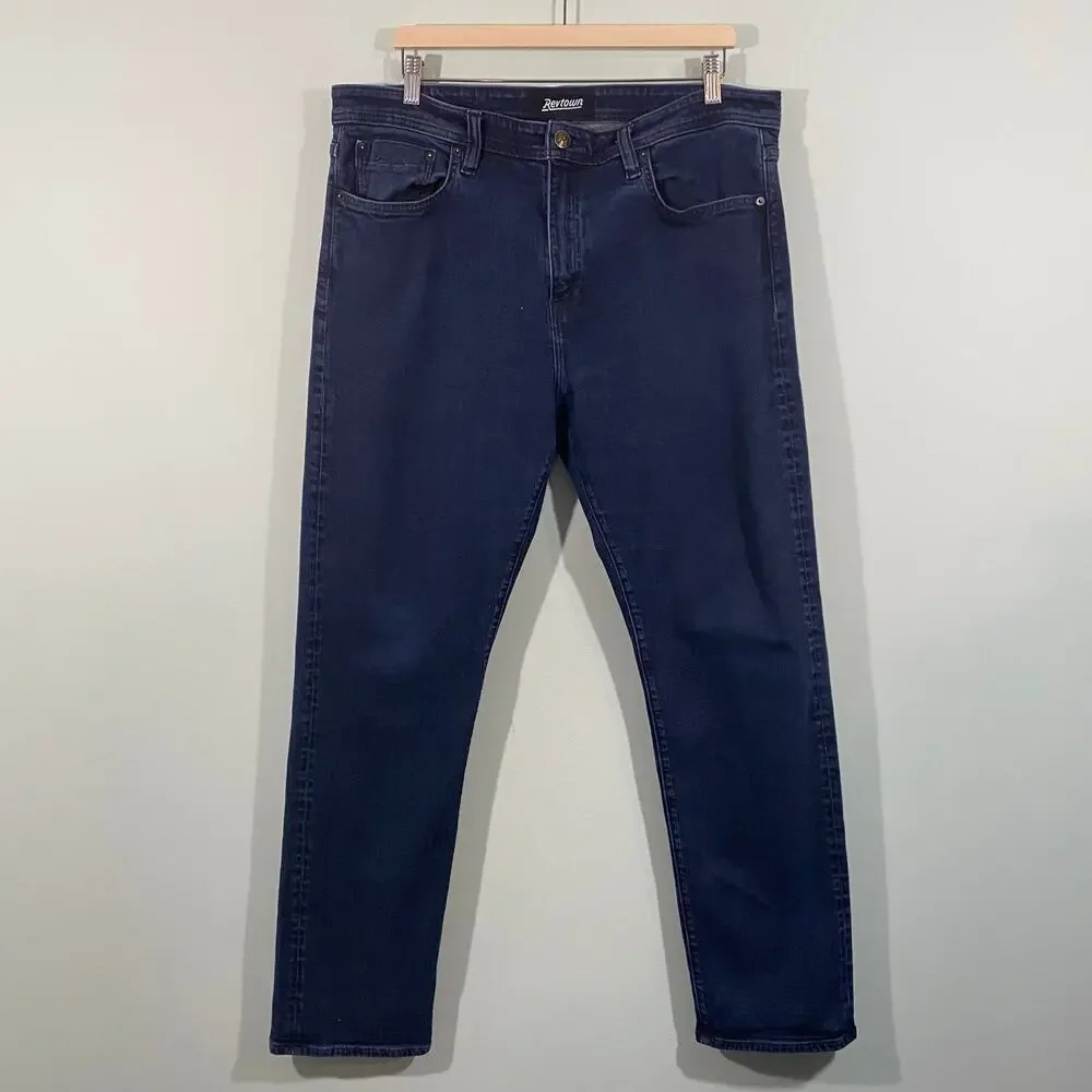 Revtown Men Blue Indigo Automatic Straight Leg Jeans Size 38 x 32